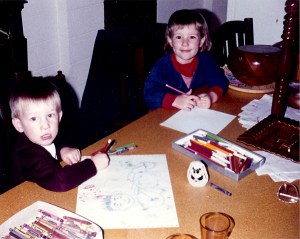 Joe and big sister Meg. Drawing was an everyday activity.
