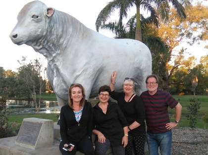 With Julie Fison, Majory Walker, Meredith Costain and just one of the many BULL statues in Rocky.
